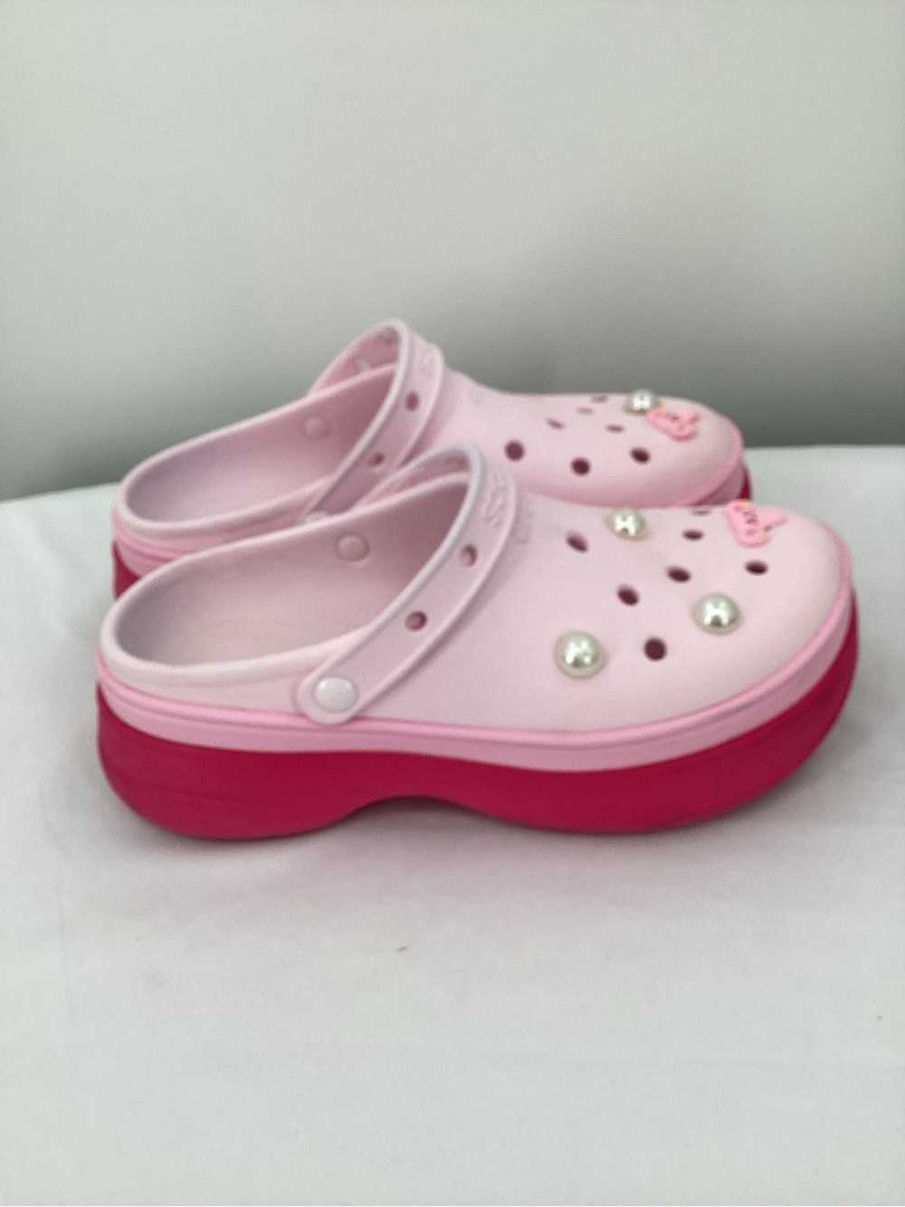 CROCS Platform Clogs in Light Pink and Hot Pink - Picture 2 of 11